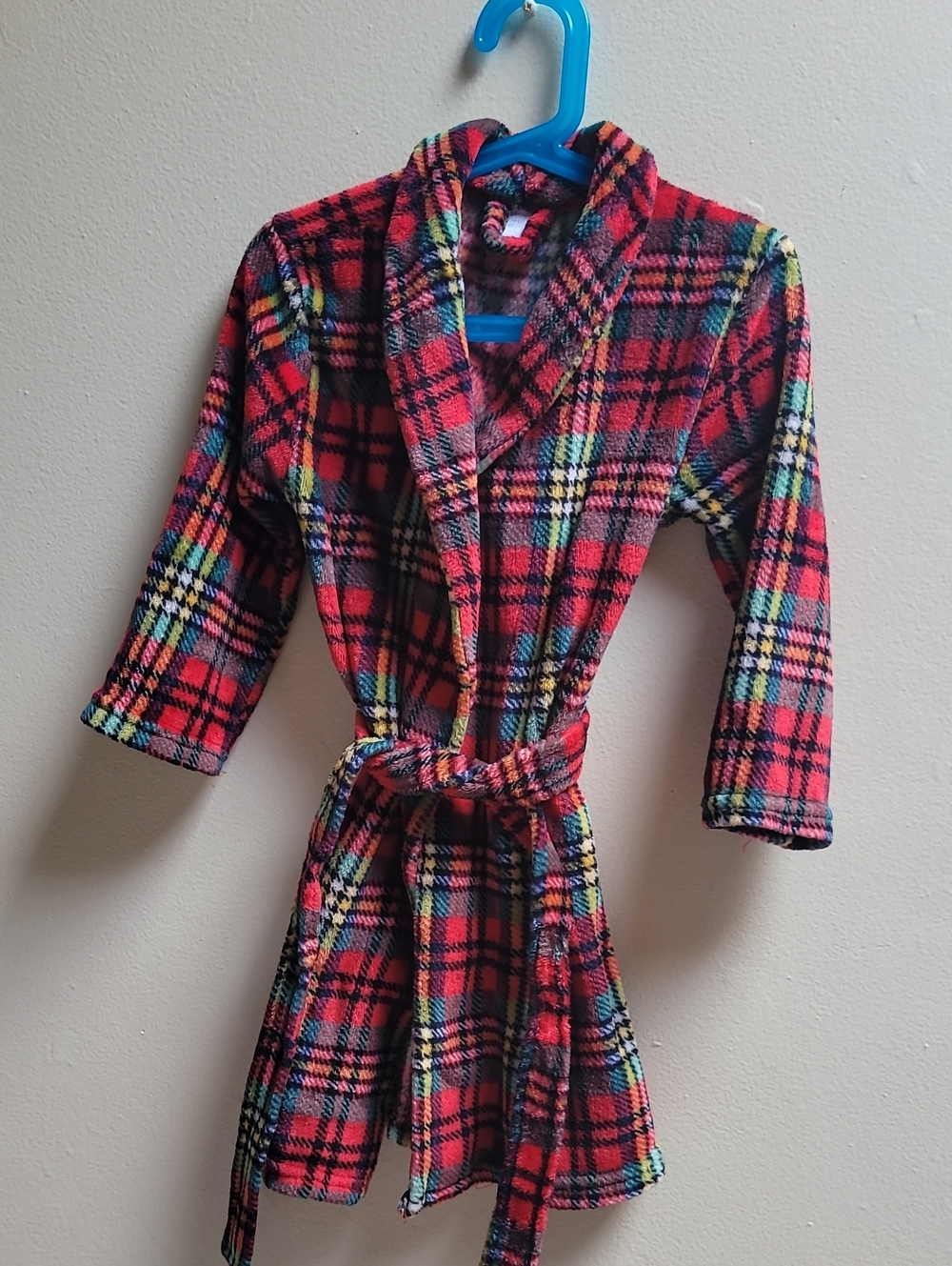 Red Plaid Shawl Collar Women's Robe Coat